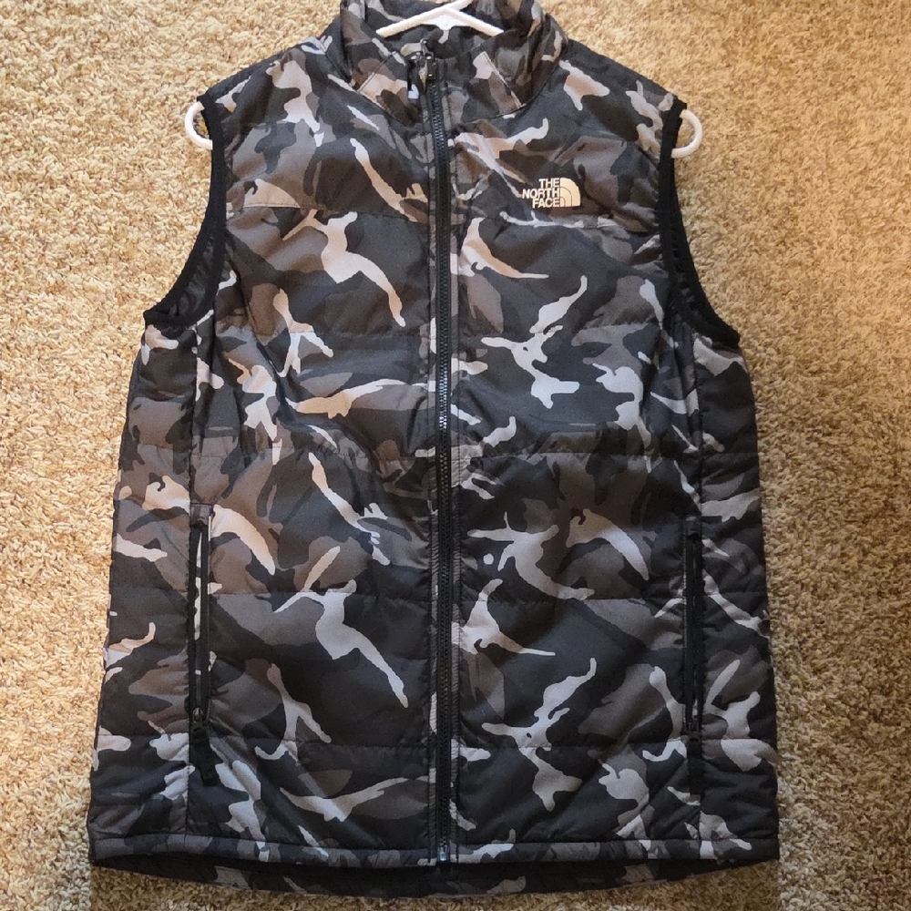The North Face Black and Gray Camouflage Vest